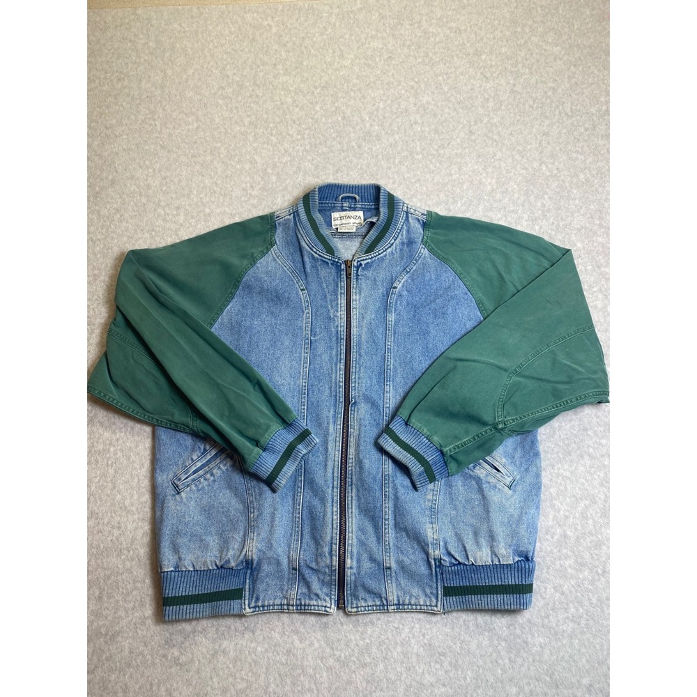 Vintage Sostanza Yale-Brown Clippers Baseball Denim Bomber Jacket Green Large